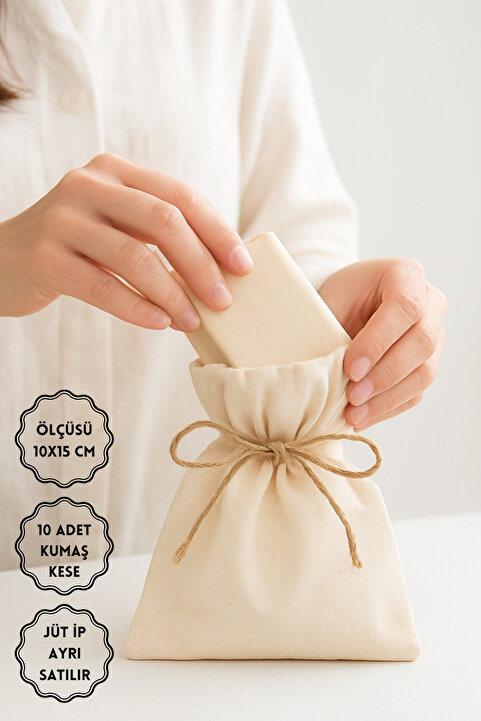 Bimotif 10lu Krem Ham Bez Kese, 10x15 Cm (Hediye Kesesi, Lavanta Kesesi, Doğal Kumaş Kese)