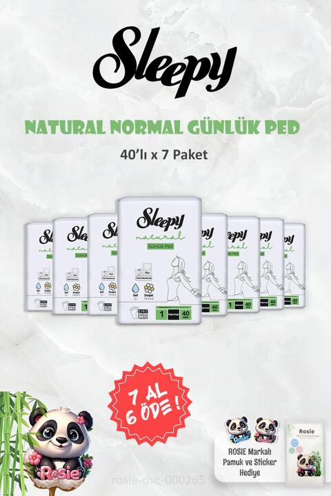 Sleepy 7 Paket Çok Al Az Öde Natural Ultra Hassas Günlük Ped Normal 40'lı ve ROSIE
