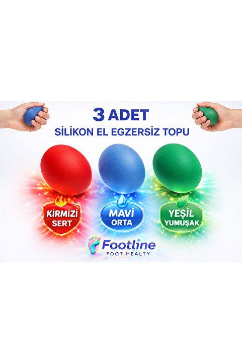 footlıne foot healthly 3 Sertlikte Ameliyat Sonrasi El Sikma Egzersiz Top Seti Stres Topu