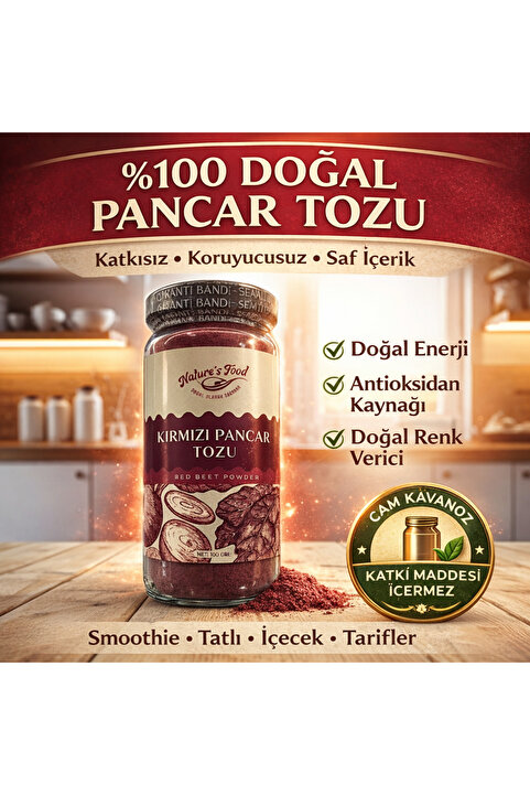 NATURES FOOD Kırmızı Pancar Tozu 150g Cam Kavanoz | %100 Doğal Katkısız | Enerji & Detoks Destek | Smoothie