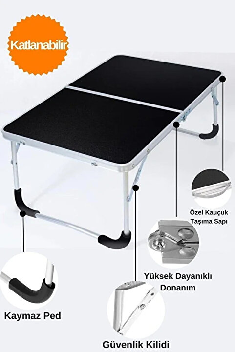 Opp Not- Ebat Küçüktür Katlanır Siyah Kamp Sehpası 60x40x25 Cm Çok Amaçlı Masa Bilgisayar Masası