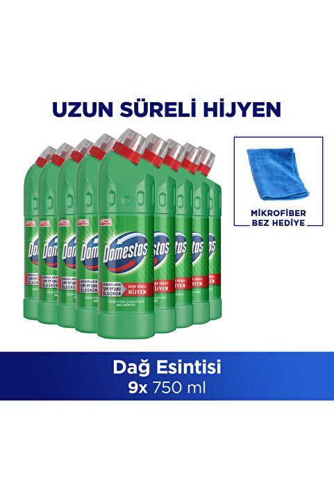 Domestos Yoğun Kıvamlı Çamaşır Suyu Dağ Esintisi 750 ml x9 + Mikrofiber Bez Hediye