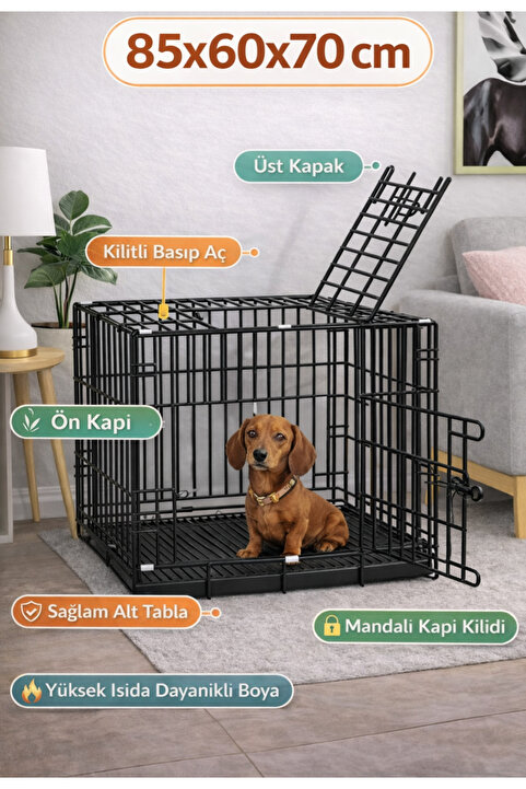 ADEFCO 85x60x70 Kedi Köpek Kafesi Metal Katlanabilir Tepsili