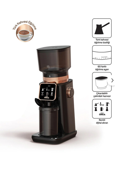 Arzum OK0044 Okka Master Grind Kahve Öğütücü, 60 Öğütme Ayarlı, Dijital Ekranlı, Bakır