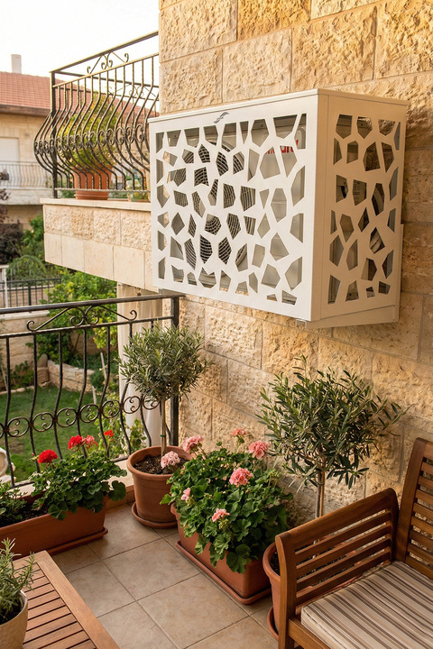 LICCIA Klima Motoru/Dış Ünite Gizleme/Koruma Kafesi L 120X62X110(H) Alüminyum Stone Beyaz