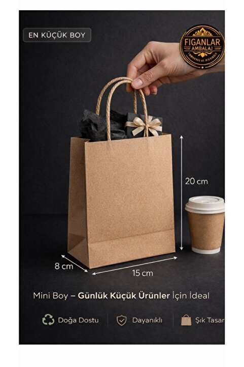 figanlar ambalaj 1. Kalite KÜÇÜK BOY Kraft Büküm Saplı Karton Çanta 10 Adet (15x8x20CM)
