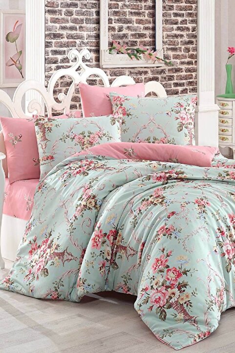 Eponj Home Çift Kişilik Kolay Ütülenir Nevresim Takımı Alanur Mint-pembe