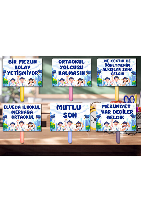 Kozalak Tasarım Mezuniyet Temalı El Pankartları 6 Parça
