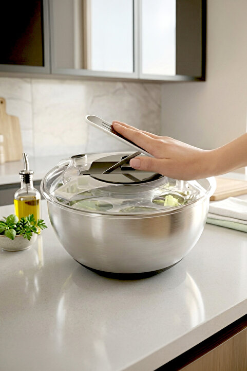 Kitchen Life 5 Parça paslanmaz Çelik Spinner Salata Kurutucu-Çok Amaçlı Saklama Kabı Seti