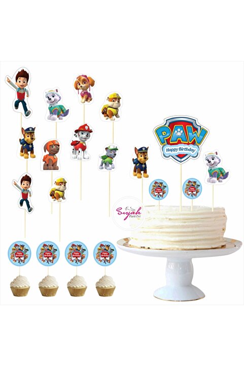 SİYAH PARTİ EVİ Paw Patrol Doğum Günü Pasta Süsü Kürdan Takımı