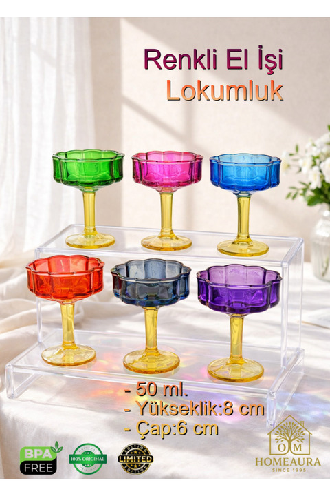 Çeyizci Çarşı 6 lı Ayaklı Mini Kahve Yanı Lokumluk Şekerlik İkramlık El İşi Renkli