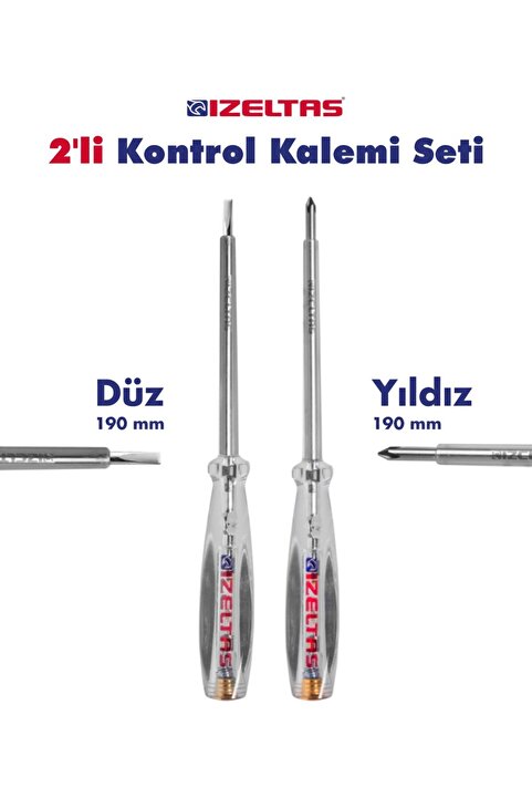 İzeltaş 2 li Kontrol Kalem Seti Düz ve Yıldız Uç 190 mm