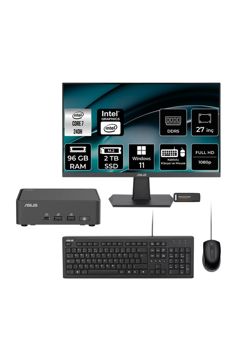 ASUS NUC 15 Pro Slim Intel Core 7 240H 96GB 2TB SSD 27" FHD W11P Mini Masaüstü Bilgisayar