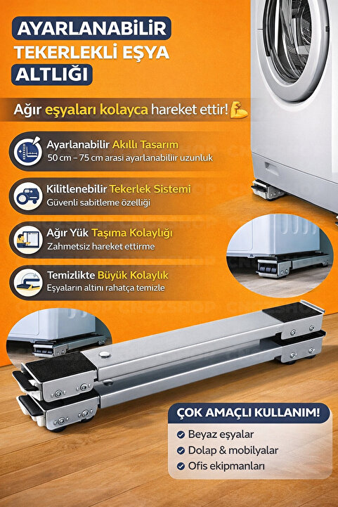 CNGZSHOP Ayarlanabilir Eşya Kaydırma Aparatı (2 Parça) | Tekerlekli Beyaz Eşya Altlığı