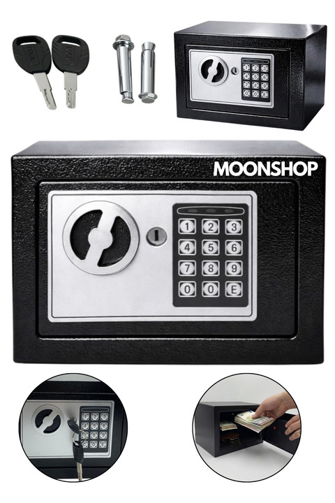 MOONSHOP Pro Seri Elektronik Şifreli Para Çelik Ve Otel Kasası 3 mm Montaj Ekipmanları Hediyeli Paslanmaz