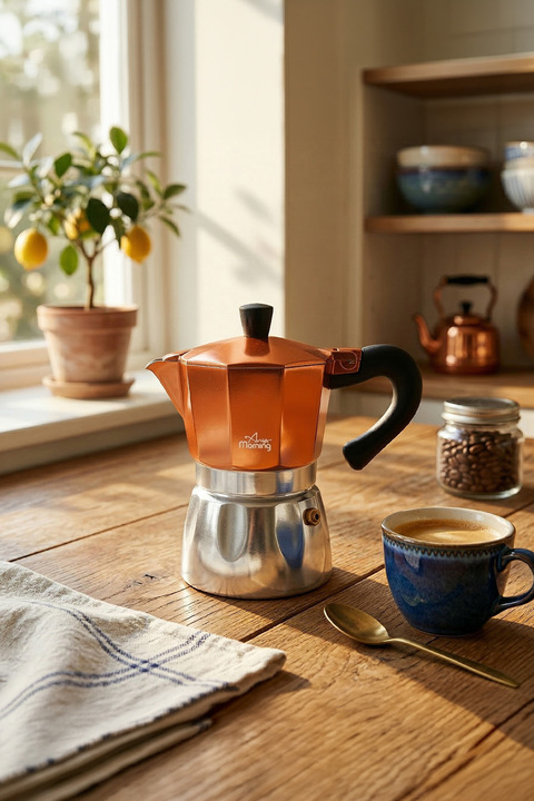 Any Morning 240 ml Alüminyum Moka Pot Espresso Kahve Makinesi Bakır Renk HES-6