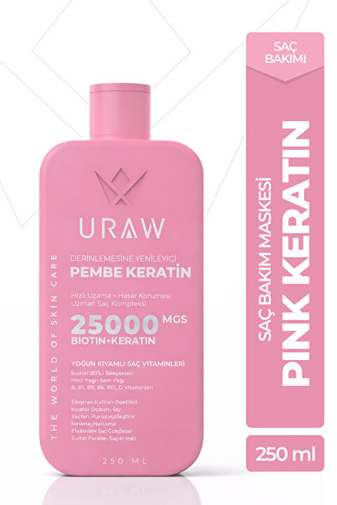 Uraw Pink Keratin Saç Maskesi | Nemlendirici & Onarıcı Saç Bakım 250 ml