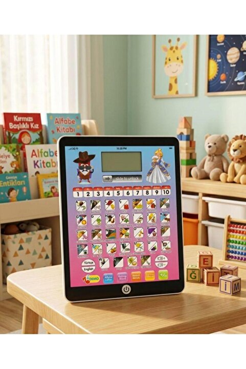 Tıfıl Toys Sesli Pilli 100 Fonksiyonlu 2in1 Eğitici Tablet Türkçe & İngilizce Alfabe Eğitici Oyuncak