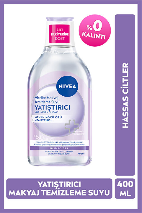 NIVEA Yatıştırıcı Micellar Makyaj Temizleme Suyu 400ml, Yüz Göz ve Dudak, Kızarıklık Karşıtı, Hassas Cilt