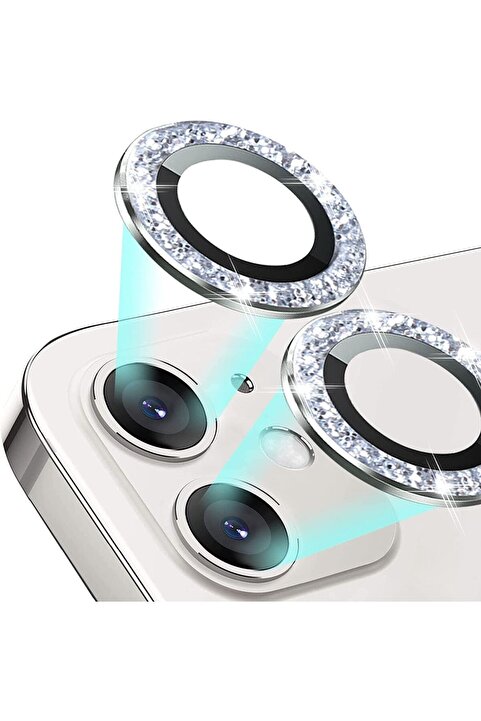 Powerfox iPhone 11/12/12 Mini Uyumlu owski Taşlı Silver Kamera Lens Koruyucu