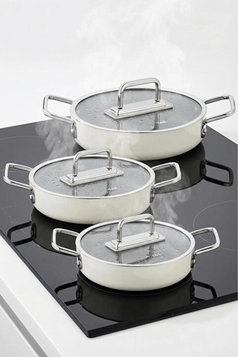Taç Sera Feel 6 Parça Seramik Sahan Seti 18-20-22 Cm / Beyaz TAC-8179