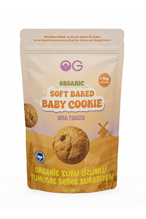 OG natural Organik Kuru Üzümlü Yumuşak Bebek Kurabiyesi 125 Gr
