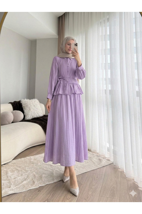 Miraydın Butik Kadın Fırfır Gömlekli Etekli Takım M2512 - Lila