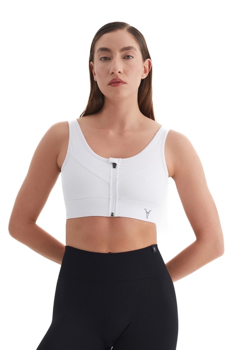cervus Spor Büstiyer Fermuar Detaylı Crop Top Beyaz