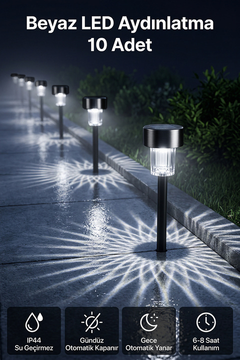 Pia Store 10'lu Güneş Enerjili Led Bahçe Yolu Lambası- Solar Aydınlatma Ip44 Su Geçirmez Renkli Işık Seti
