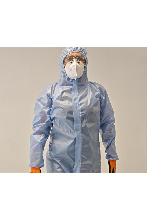 Profesyonel Su Geçirmez Kapüşonlu Ekstra Mavi Lamine Hijyenik Koruyucu Tulum
