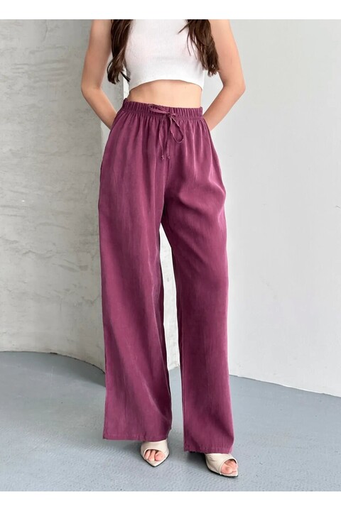 Ruby Wear Kadın Tencel Kumaş Yüksek Bel Bol Paça Salaş Pantolon