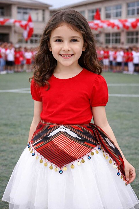 ASYA PAZARLAMA Kız Çocuk Gösteri Bel Kuşağı, Üçgen Yazma, Okul Gösterisi Folklor Bel Kuşağı, Kız Fular, Keşan
