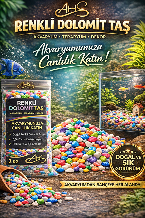 Genel Markalar Akvaryum Teraryum Fanus Süsleme Bahçe Süs Dekor Renkli Çakıl Taşı 2 Kg