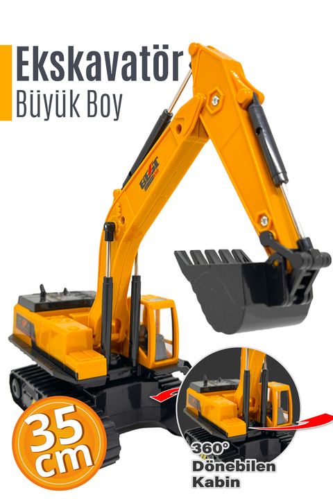 Smartfox Büyük Boy Oyuncak Ekskavatör Kepçe – 360° Dönebilen Kabinli İş Makinesi