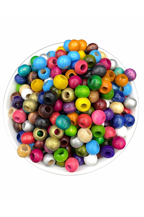 Hedef Bijuteri 10mm Karışık Renkli Tahta,Ahşap Boncuk (50gr,~160 Adet Boncuk)