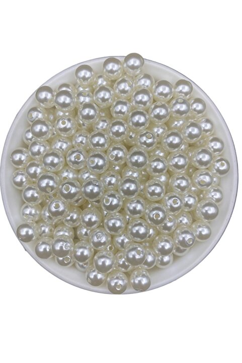 Hedef Bijuteri 100gr 10mm Krem Renk Lüks / Lüx Kaplama Plastik Inci Boncuk , Takı Yapım Boncuğu (100GR,~200 ADET)