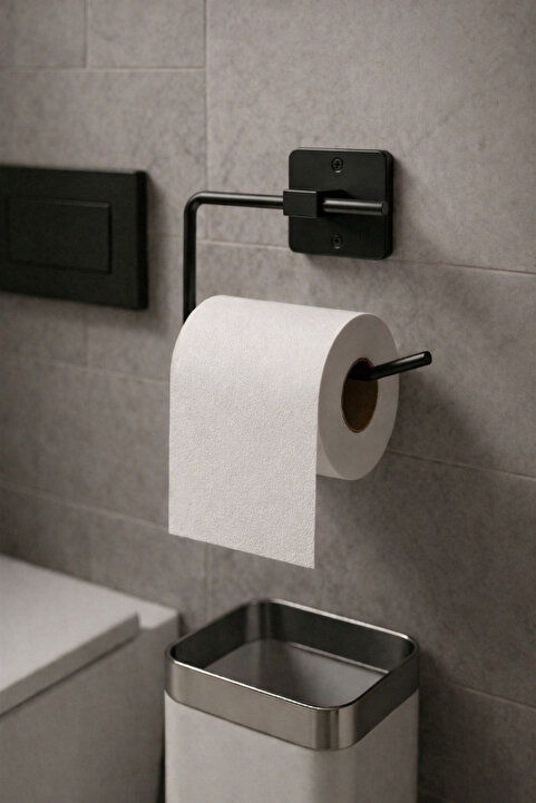 Sas Haus Kare Yapışkanlı Açık Tuvalet Kağıtlığı, WC Kağıtlık Tutucu Siyah KS-001