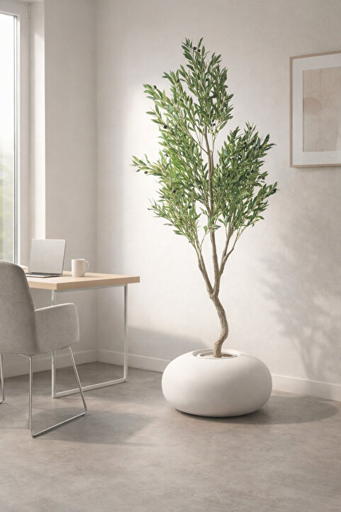 Kastasaksı Graverl Saksı 50x40x30 cm BEYAZ polyester fiberglass CTP Amorf dekoratif saksı