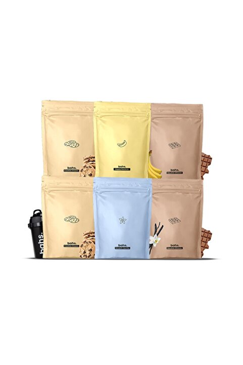 Bahs En Avantajlı Paket | X6 Öğün Tozu (x2 Çikolata, X2 Kurabiye, Muz, Vanilya) | 1 + Shaker