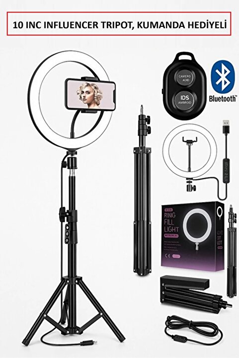 Manor Tripod Ledli Ayaklı Tripot 10 ınc Pro 5500k fotoğraf Video Çekimi Telefon Tutucu(KUMANDA HEDİYE)