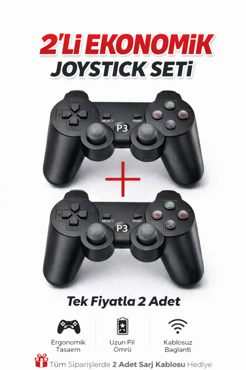 Maybax Ps3 Kablosuz Analog Oyun Kolu Dualshock Wireless Joystick Controller Double Gamepad 2 Adet