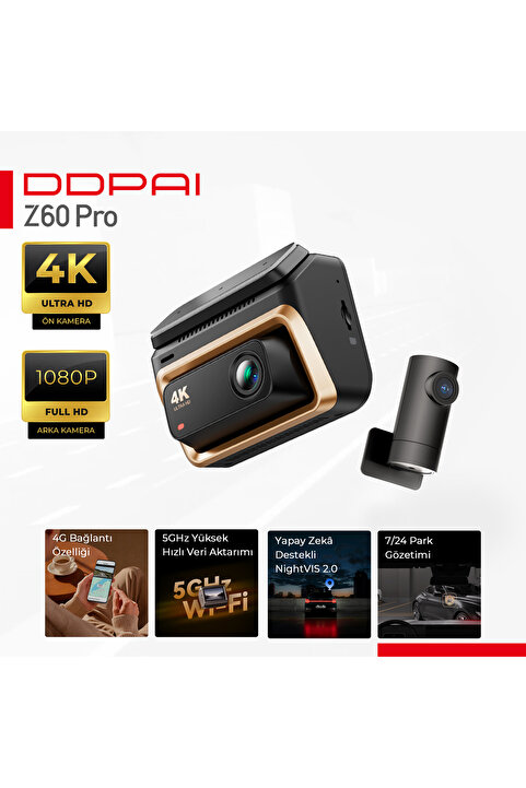 DDPAI Z60 Pro Dual Araç Kamerası Ön Arka Kamera 4K Kayıt WiFi GPS
