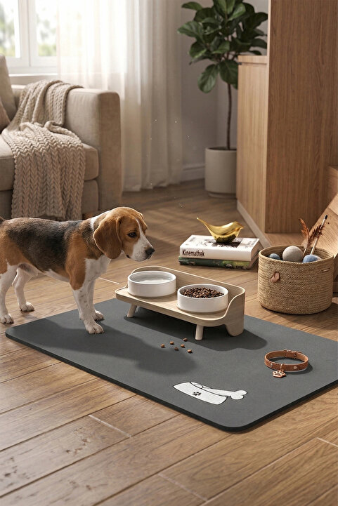 MatGo Pati Kedi Köpek Beslenme Matı 50x70cm Su Geçirmez Mama Kabı Altlığı Paspası Kemik Figürlü