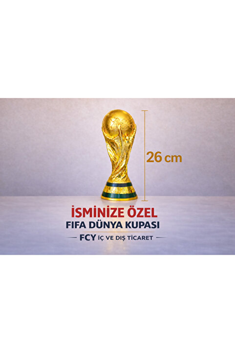 3D Kişiye Özel Isim Baskılı 26 Cm Boy Fifa Dünya Kupası Gold Kaplama Messi Qatar Futbol