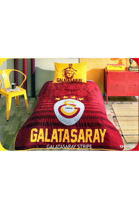 Taç Lisanslı Yatak Örtüsü Seti Galatasaray Stripe Tek Kişilik