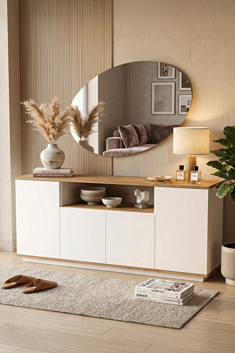 Yurudesign Future Konsol 4 Kapaklı Raflı 180cm Çam-beyaz Fr15-aw