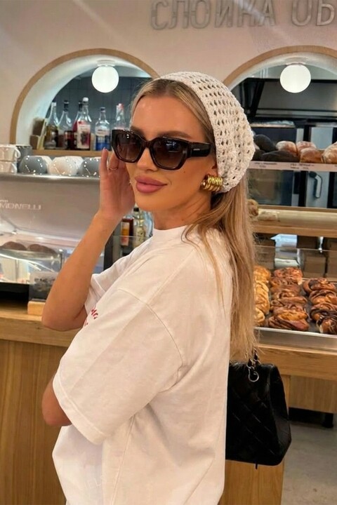 BAHELS Kadın Ekru File Model Bandana, Örgü Bandana