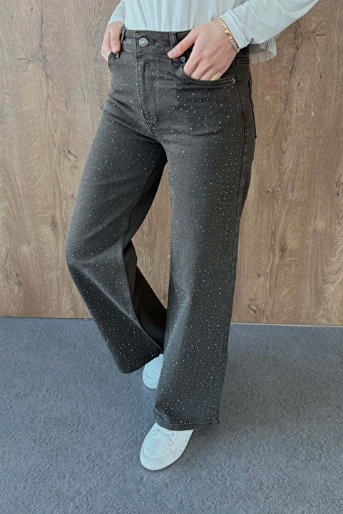 Hazamoda Shine Taşlı Kot Pantolon Kahve