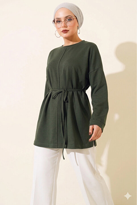 YAZGI MODA Kadın Beli Kuşaklı Rahat Kesim Tunik