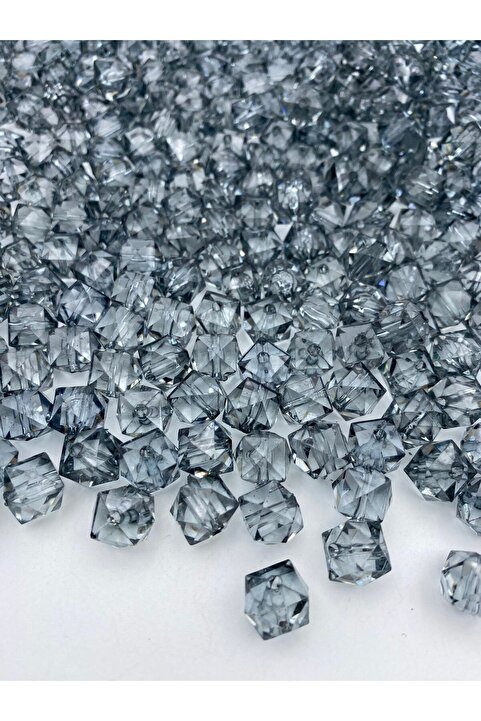 Hedef Bijuteri 100gr 10mm Gri / Antrasit/füme Renk Küp Kübik Model Akrilik Boncuk ,çanta Boncuğu (100gr,~180 Adet)